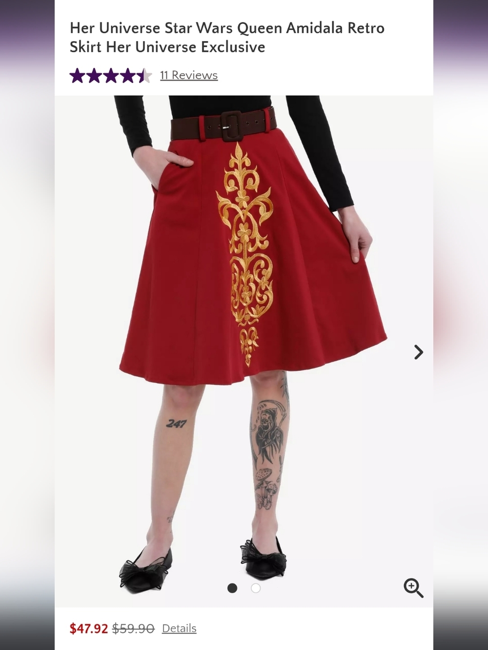 Her Universe Star Wars - Queen Amidala Skirt with Gold Embroidered Motif 3X